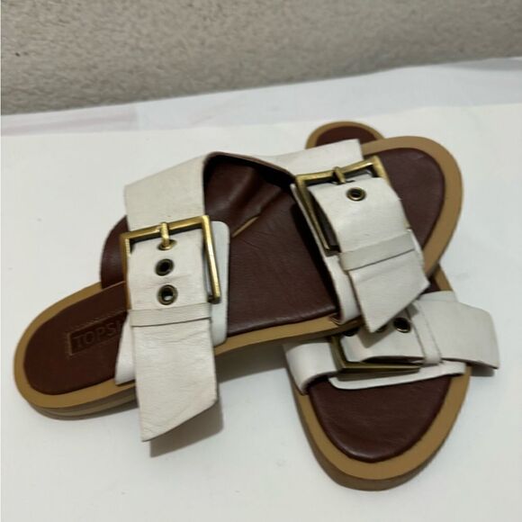 TOPSHOP Soft Leather White Buckled Strap Slippers, Size 6.5 (Retail $75) - Picture 3 of 6